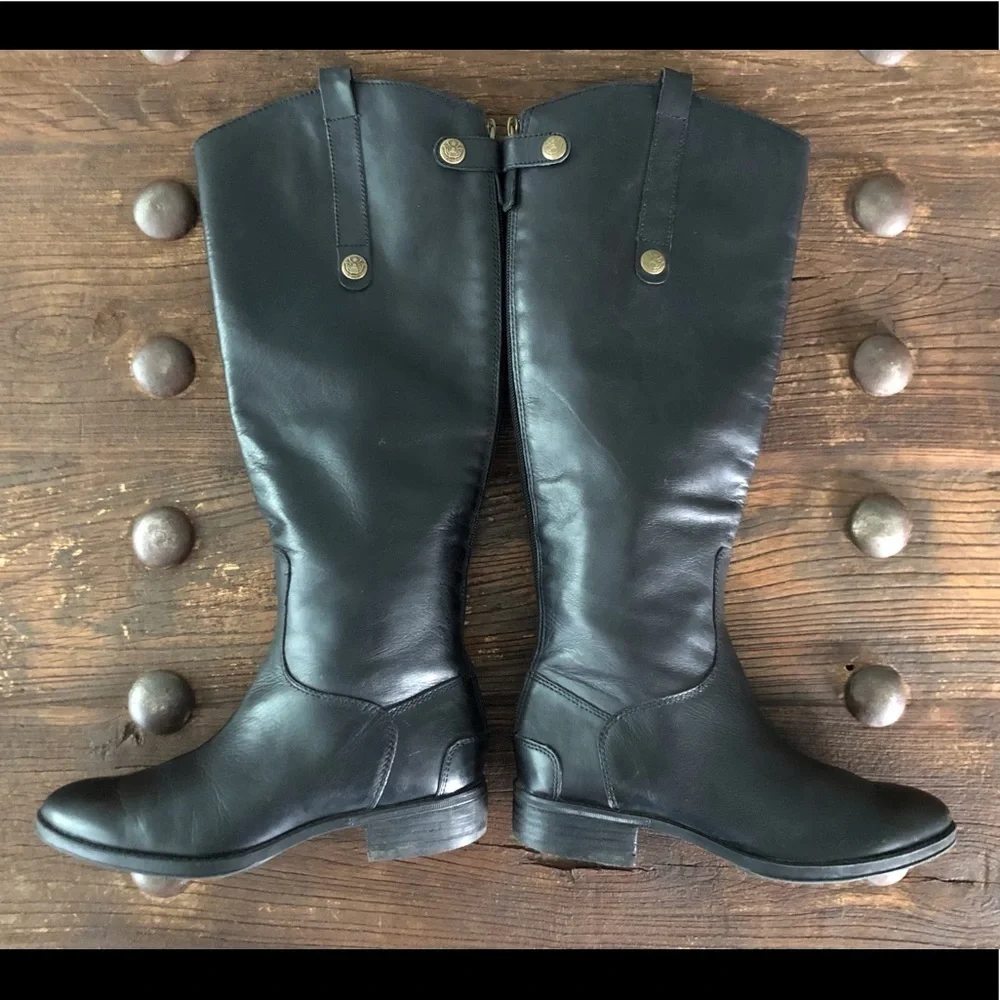 Sam Edelman Penny Black Leather Tall Riding Boots - Picture 10 of 17